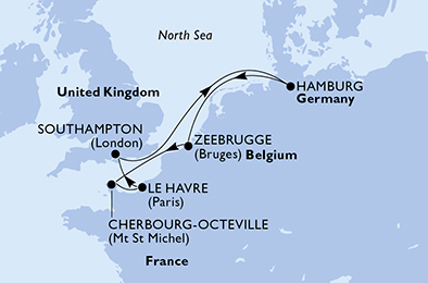 Route map for Christmas Markets from Southampton, 7 nights from Southampton
